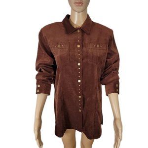 Women's Vintage Brown Corduroy Shoulder Pads Shirt, Size 12